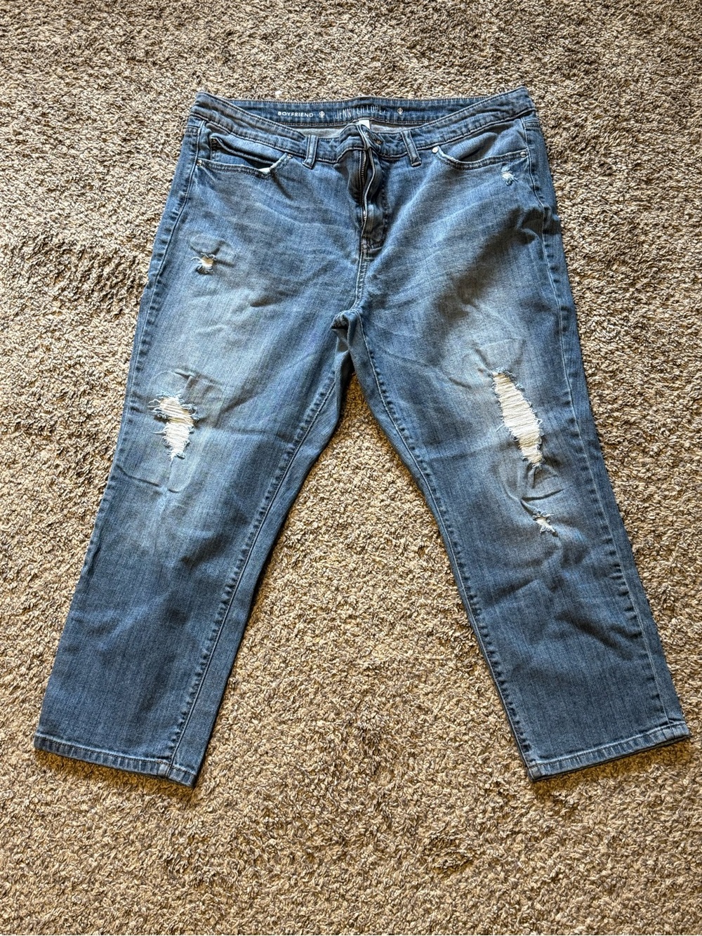 Jennifer Lopez Distressed Boyfriend Jeans - Medium Blue